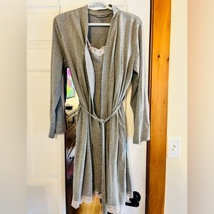 Motherhood Gray Lace-Trimmed Robe and Nightgown Set